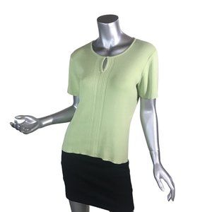 Crazy Horse Women's Medium Green Short Sleeve Sweater Keyhole Crew Neckline Ribb